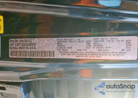 2025 Jeep Gladiator Sport из США, поврежденный, VIN 1C6PJTAG2SL509315